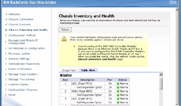 Start Now Advisor - Chassis Inventory and Health: Table View