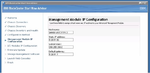 Start Now Advisor - Management Module IP Configuration