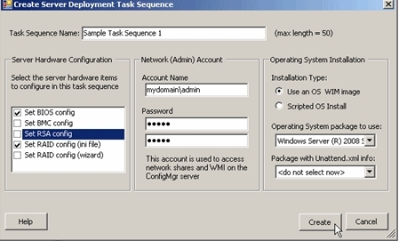 Settings in the Create Server Deployment Task Sequence wizard