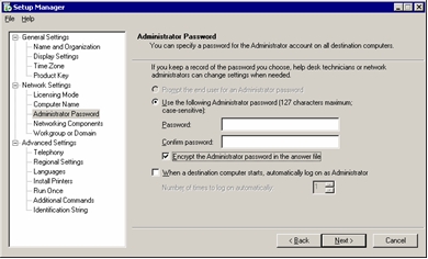 Setup Manager: Administrator Password
