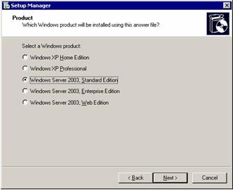 Setup Manager: Windows product